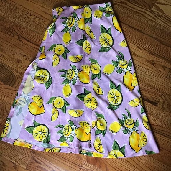 Zara Lemon Print Pink Midi Skirt - Picture 8 of 10